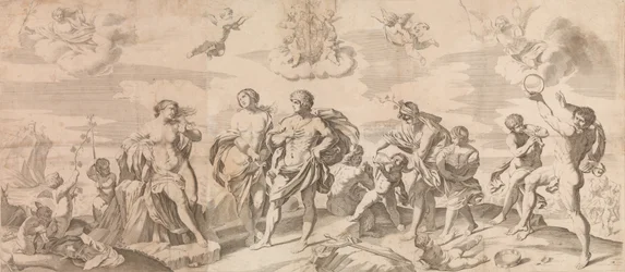 Bacchus met zijn metgezellen ontdekt Ariadne op het eiland Naxos, naar Reni