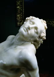 Het Martelaarschap van St. Laurentius, detail van het hoofd van de heilige (detail)