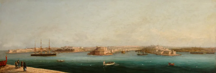 Grote Haven en Drie Steden vanaf de kade van Valletta, 1869