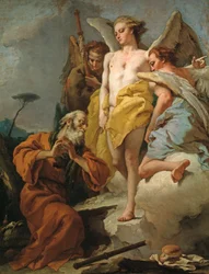 Abraham en de drie engelen - Schilderij van Tiepolo, Giandomenico (1727-1804) - ca. 1770 - Olieverf op doek - 196x151 - Museo del Prado, Madrid