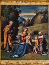 Heilige Familie met heiligen, Kind St. Johannes en St. Elizabeth in een landschap
