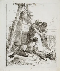 Tovenaar wijst op een Brandend Hoofd aan Twee Jongeren, ca. 1740s