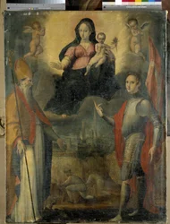 Madonna en Kind met de heiligen Mercuriale (patroon van de stad Forli) en Valeriano
