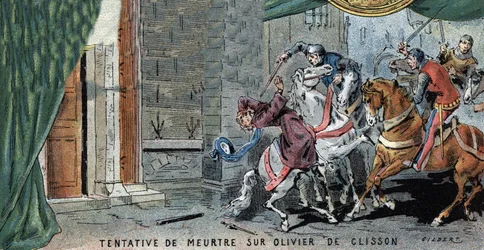 Moordaanslag op Olivier V de Clisson (1336-1407), Frans connétable. Illustratie van Gilbert, laat 19e eeuw.