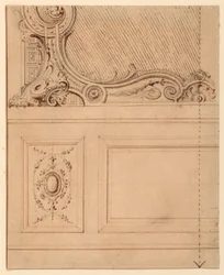 Tekening, Ontwerp voor het onderste deel van een wandpaneel, 1714