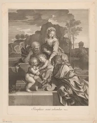 Heilige Familie met Elisabet en Johannes de Doper met duif