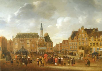 De Aankondiging van het Vredesverdrag van Münster in 1648 vanaf het Balkon van het Stadhuis van Haarlem