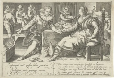Verspilling in het huwelijk, Elegant paar aan tafel in een vertrek