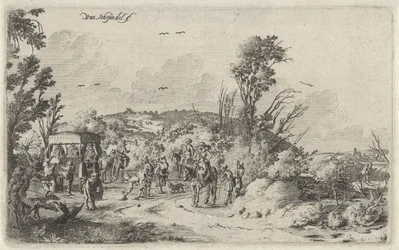 Rijtuig en ruiters op een landweg (Reuk, Landschappen met de vijf zintuigen)