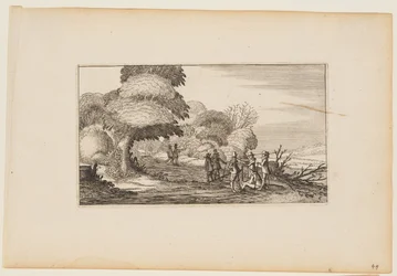 Mannen met musketten op een pad door bossen, uit twaalf landschappen met figuren