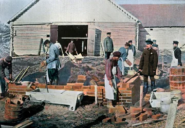 Bouwers buiten Moskou, Rusland, ca. 1890