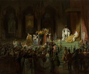De kroning van de dode Inês de Castro in de kathedraal van Coimbra, 1827-1828