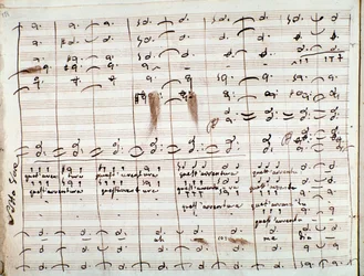 Muzikale partituur voor de Questavventura-aria, in De barbier van Sevilla
