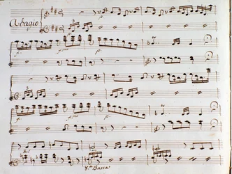 Pagina van muziekpartituur van de symfonie van De Turk in Italië door Gioacchino Rossini