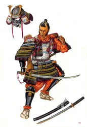 Voorstelling van een samurai (samoerai), een Japanse krijger in de 16e eeuw.