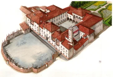 Gezicht op het paleis Arese Borromeo, gebouwd in de 17e eeuw, in Cesano Maderno, Italië