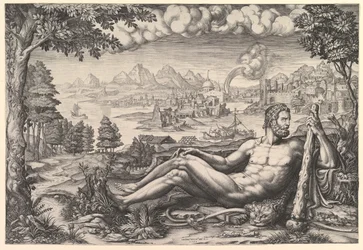 Hercules rustend van zijn werken
