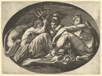 Pluto, Neptunus, Minerva en Apollo, uit een serie van acht composities naar Francesco P...