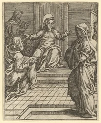 De Maagd van Smarten: Christus in discussie met de dokters, een van de negen omringende compagnons, voor 1575