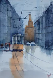 Tramreflecties in Bologna