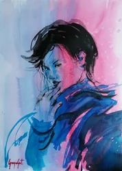 Dynamisch roze-blauw portret