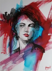 Expressief portret in rood en blauw