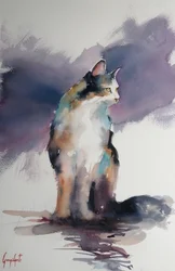 Expressieve kat in aquarel