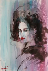 Expressieve vrouw in aquarel