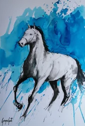 Galopperend paard met blauwe spatten