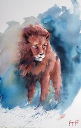 Majestueuze leeuw in aquarel