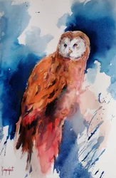 Majestueuze uil in aquarel
