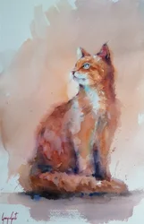 Oranje kat in aquarel