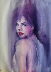 Vrouw in paarse aquarel