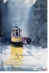 Tram in de regen