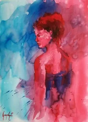 Portret van een vrouw in rood en blauw