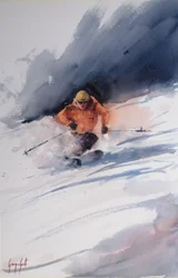 Skiër in poedersneeuw