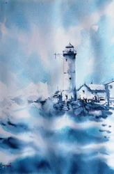 Vuurtoren bij de stormachtige oceaan