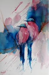 Levendige roze en blauwe vogels