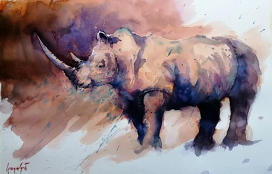 Levendige aquarelneushoorn