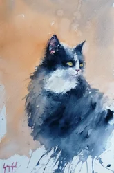 De waakzame aquarelkat
