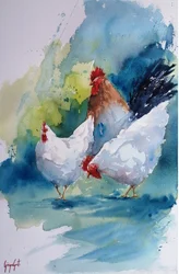 Waterverf: Boerderijvogels