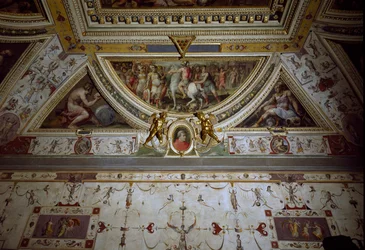 Detail van de kamer van Lorenzo il Magnifico die de slag bij Sarzana voorstelt (fresco)