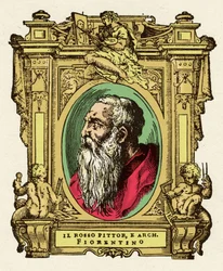 Portret van de schilder Giovanni Battista di Jacopo (Rosso Fiorentino) (1495-1540). Hij was lid van de Ecole de Fontainebleau. Gravure van het werk 