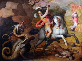 Sint Joris en de draak - Schilderij van Giorgio Vasari (1511-1574), olie op doek, circa 1560 - Italiaanse kunst