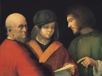 De drie levensfasen van de mens lezen een lied, ca. 1501