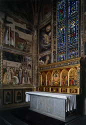 Baroncelli-kapel, Baroncelli-polyptiek boven het altaar, ca. 1328, door Giotto, tempera en goud op paneel, Basiliek van Santa Croce, Florence