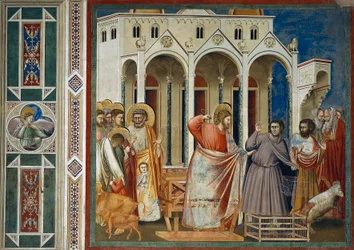 Verdrijving van de kooplieden uit de Tempel, (detail) uit Leven en Passie van Christus, door Giotto