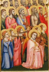 Engelen die muziekinstrumenten bespelen (detail)