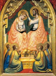 Italië, Florence, basiliek van het Heilig Kruis, Bandini Baroncelli-kapel, Kroning van de Maagd, Detail