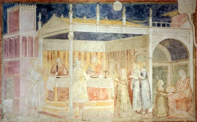 Italië, Florence, Basiliek van Santa Croce, Peruzzi-kapel, Feest van Herodes (detail van verhalen van St. Johannes de Doper)